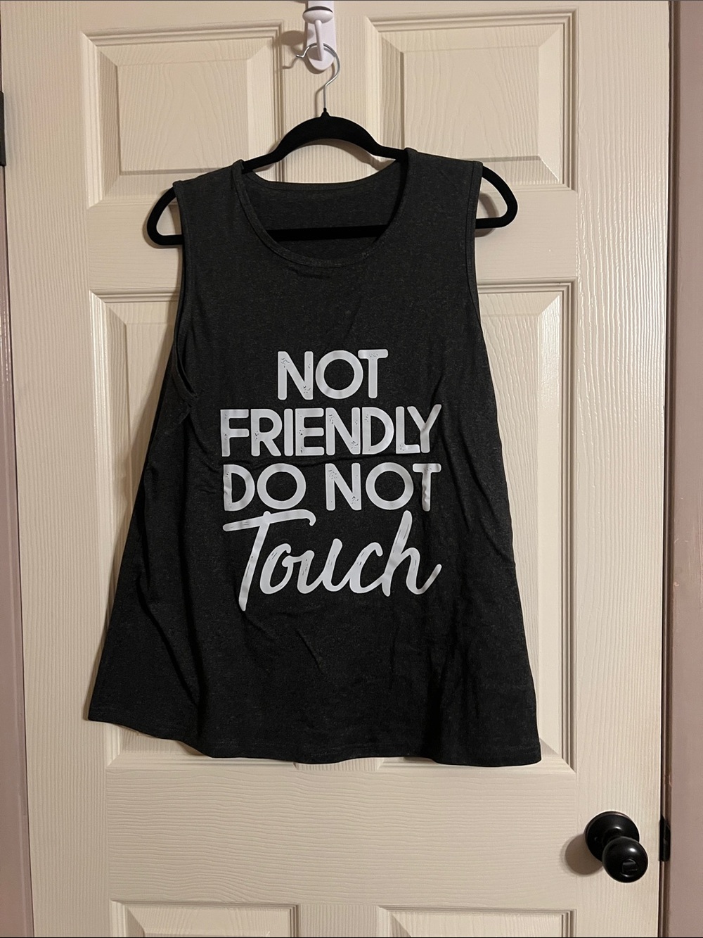 Gray Graphic Muscle Tank - "Not Friendly Do Not Touch"
